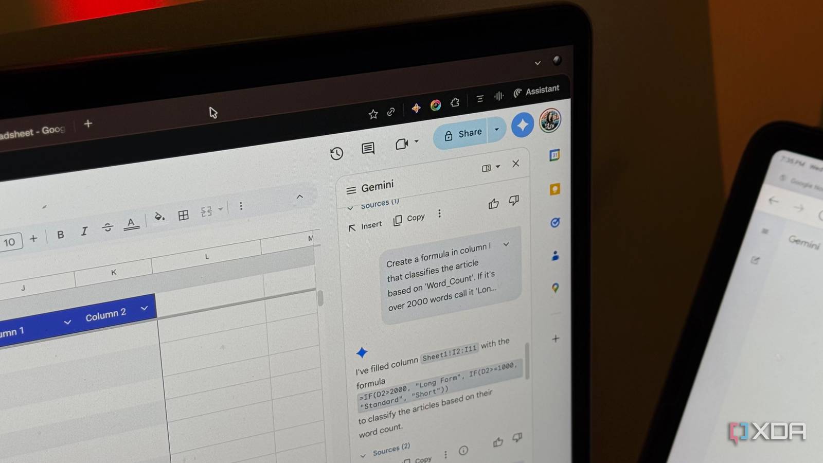 Ich habe angefangen, Google Sheets mit Gemini zu verwenden ...