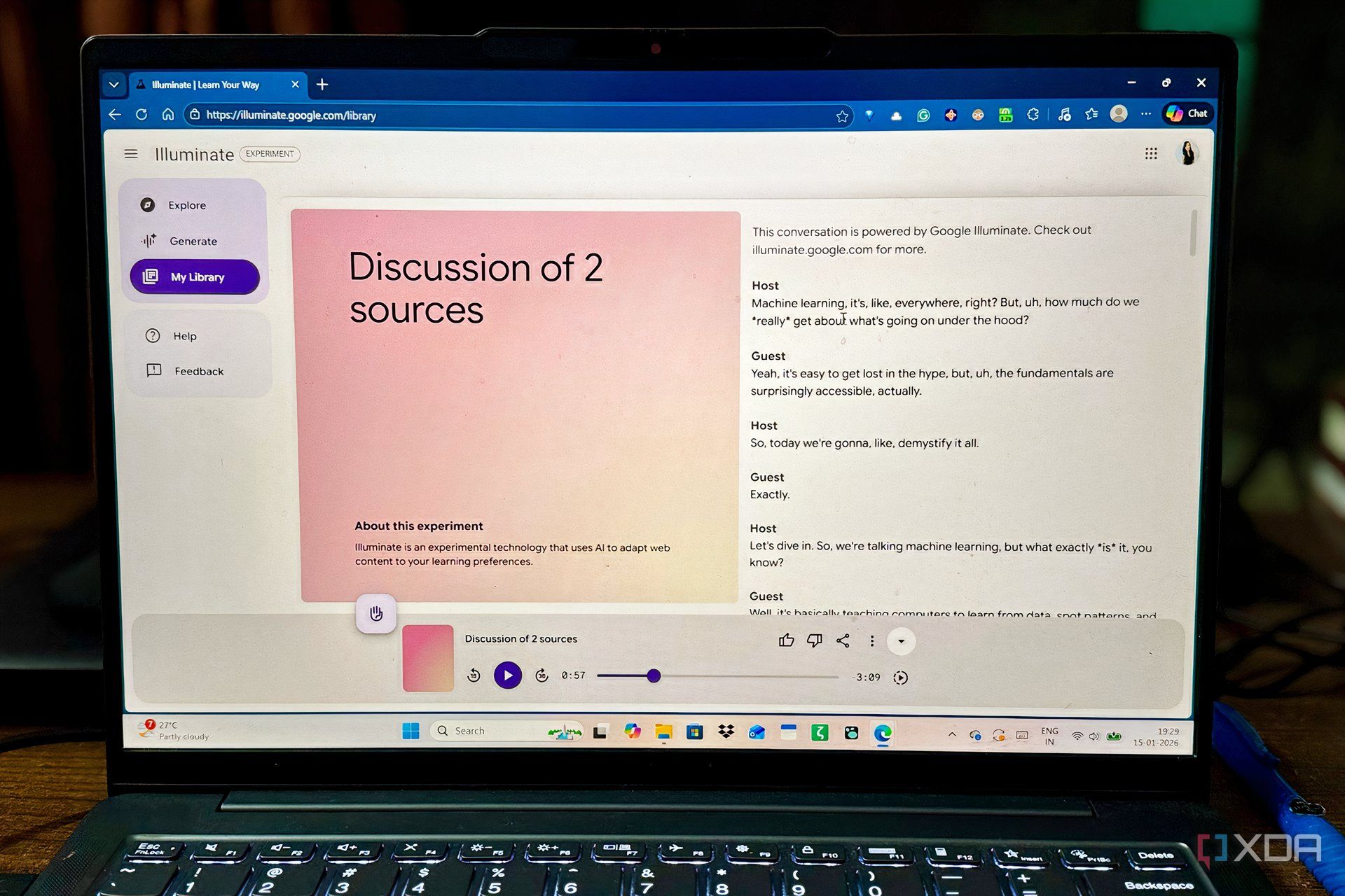 Photograph of Google Illuminate open on laptop screen