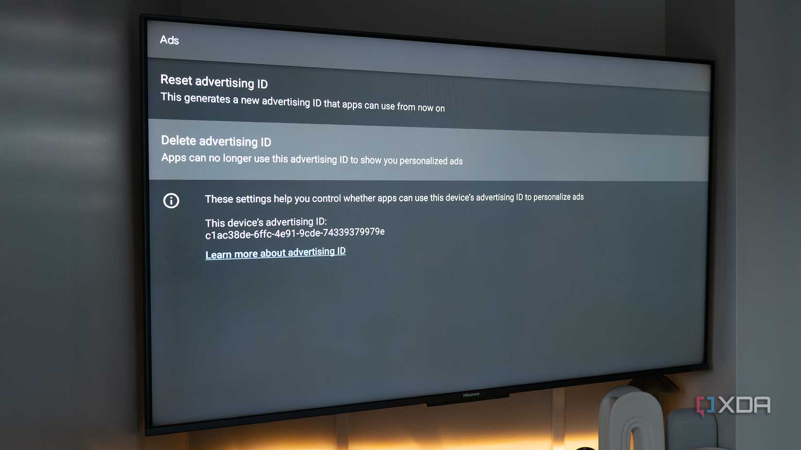 A Hisense TV's ACR menu