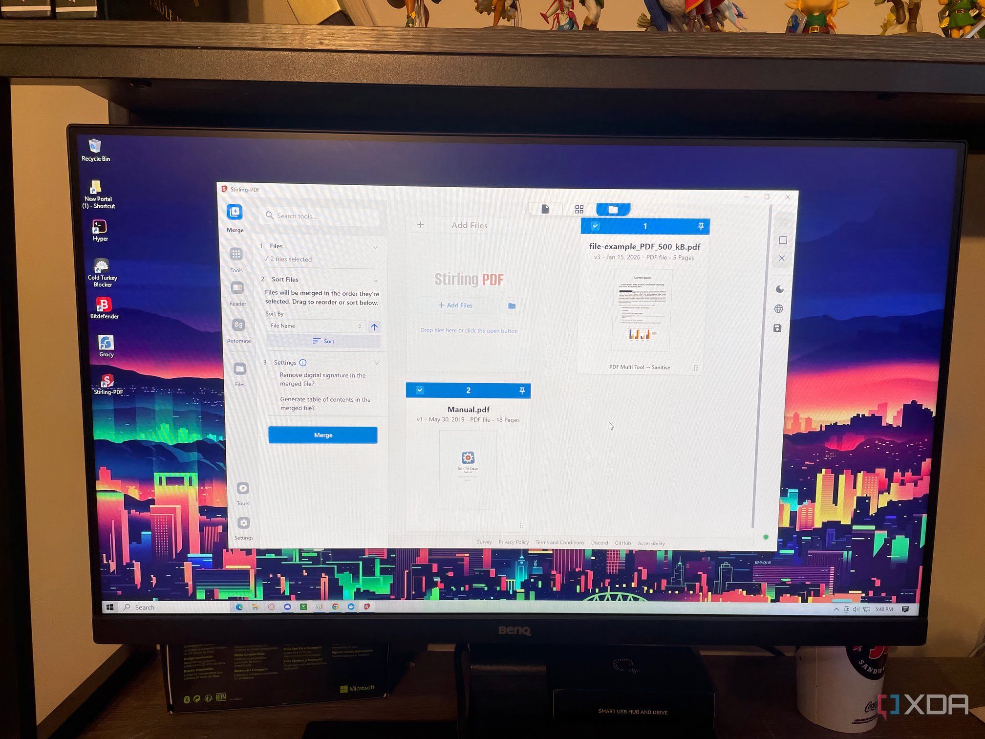 A desktop running Stirling PDF. 