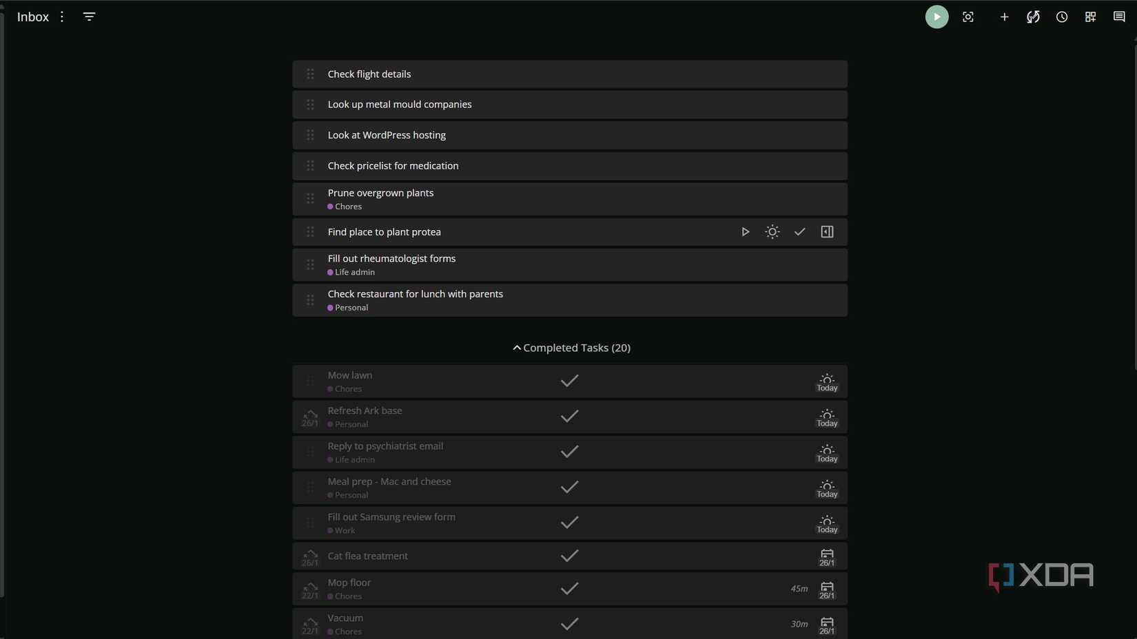 función de bandeja de entrada en súper productividad con tareas