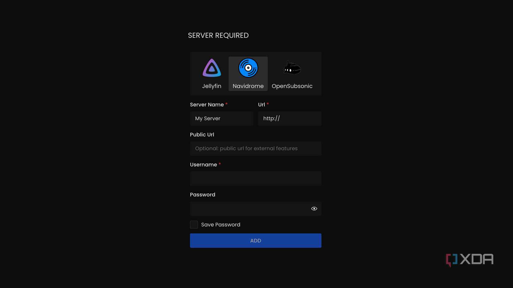A screenshot of signing into Feishin on Jellyfin