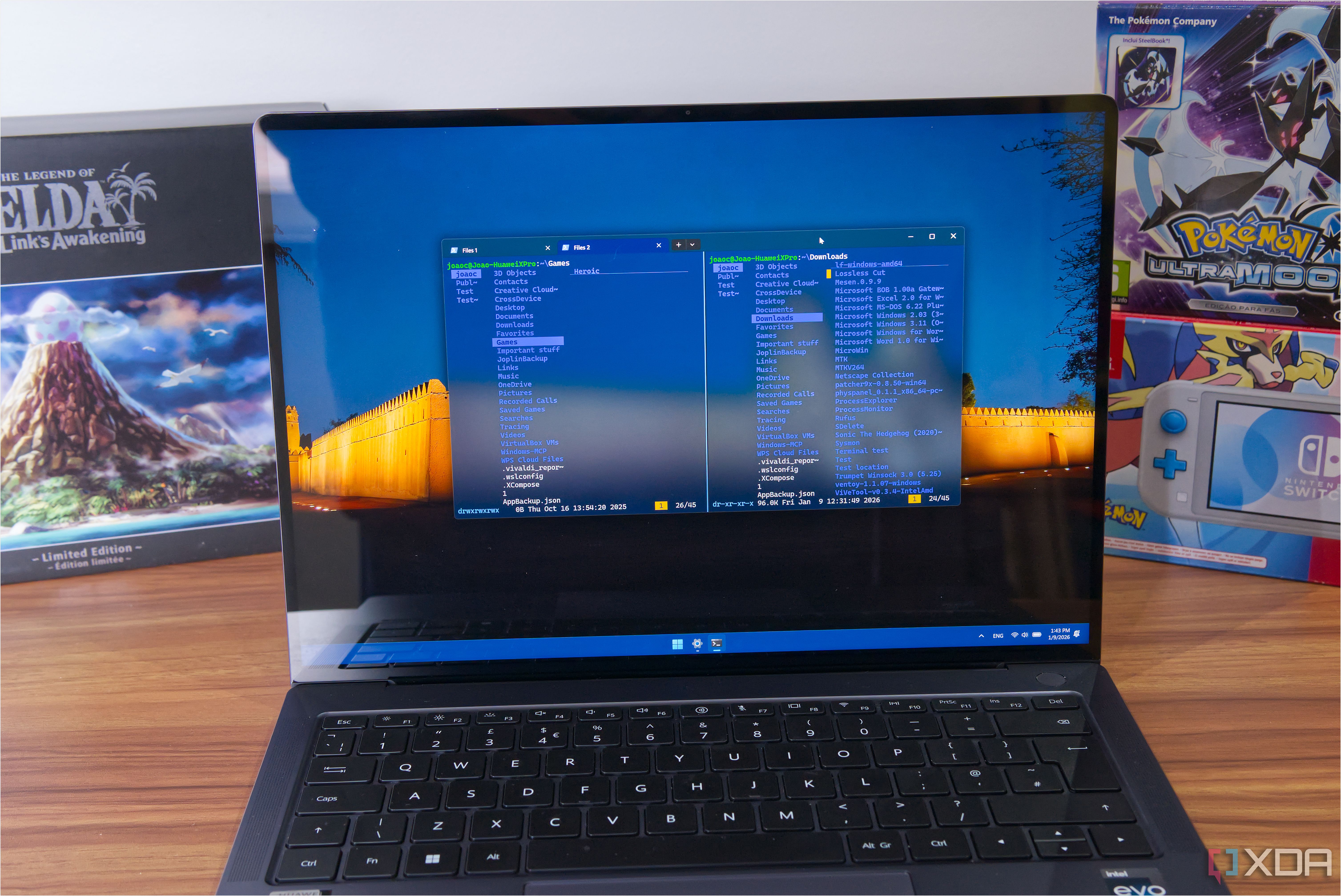 Una computadora portátil que ejecuta el administrador de archivos Lf en Windows Terminal en modo de doble panel
