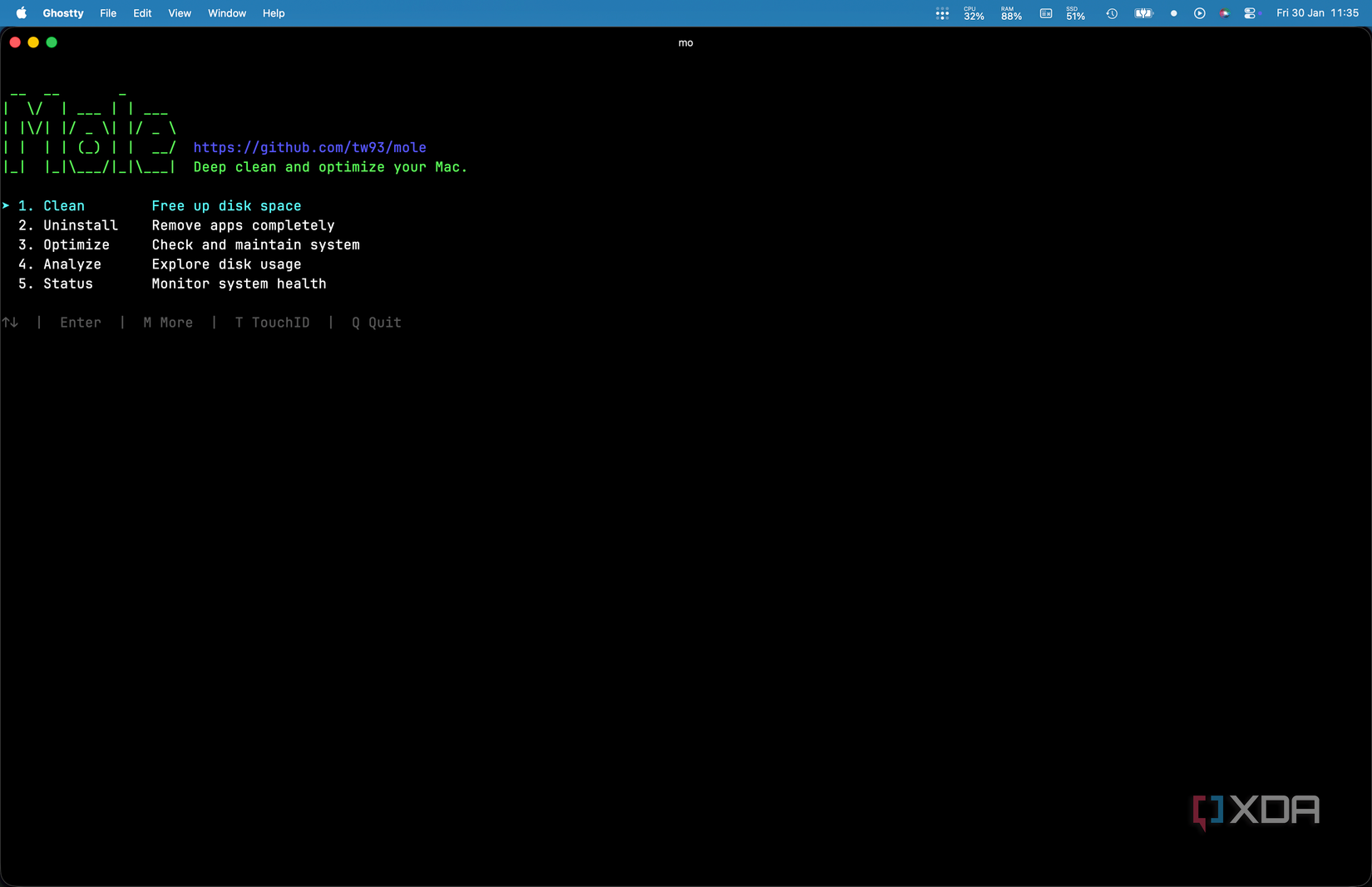 Mole command showing option picker