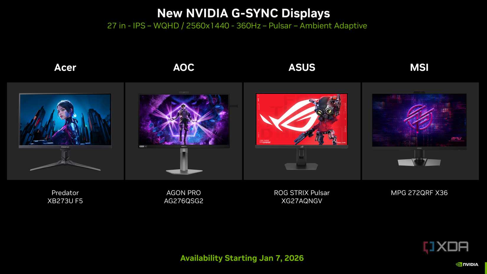 Imagen que muestra los nuevos monitores G-Sync POulsar que se lanzarán en enero de 2026
