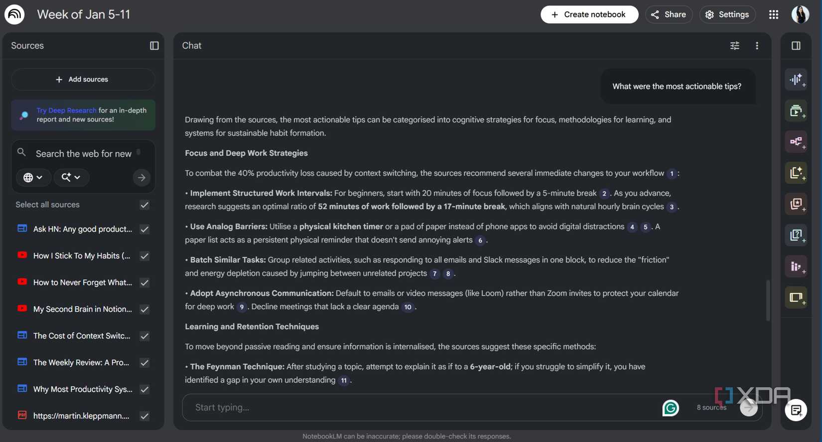 Captura de pantalla de la pregunta de seguimiento de NotebookLM