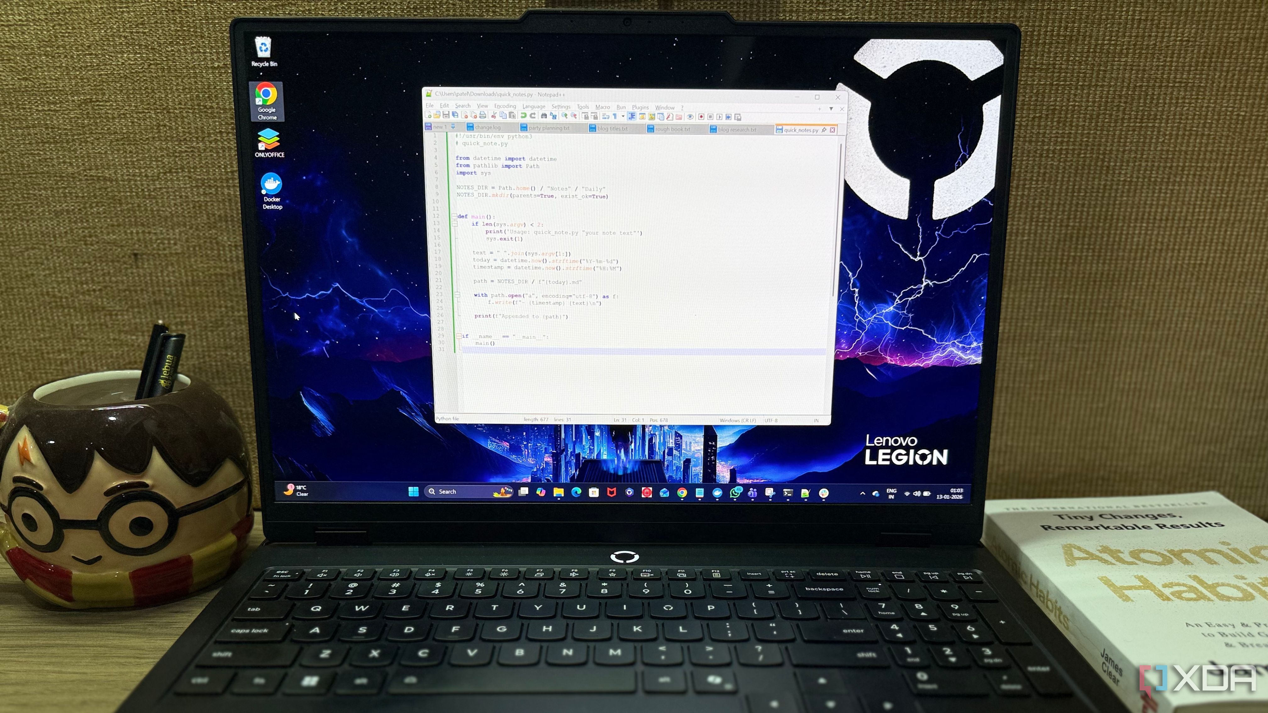 notepad++ on laptop screen