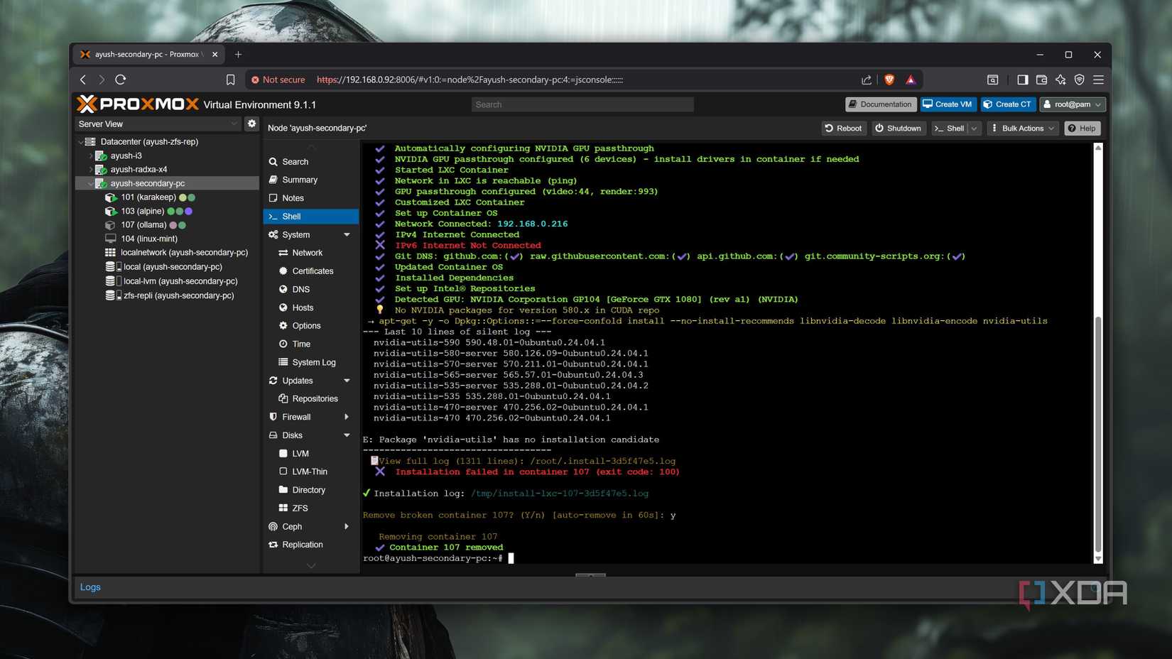 Ollama LXC failing at creation