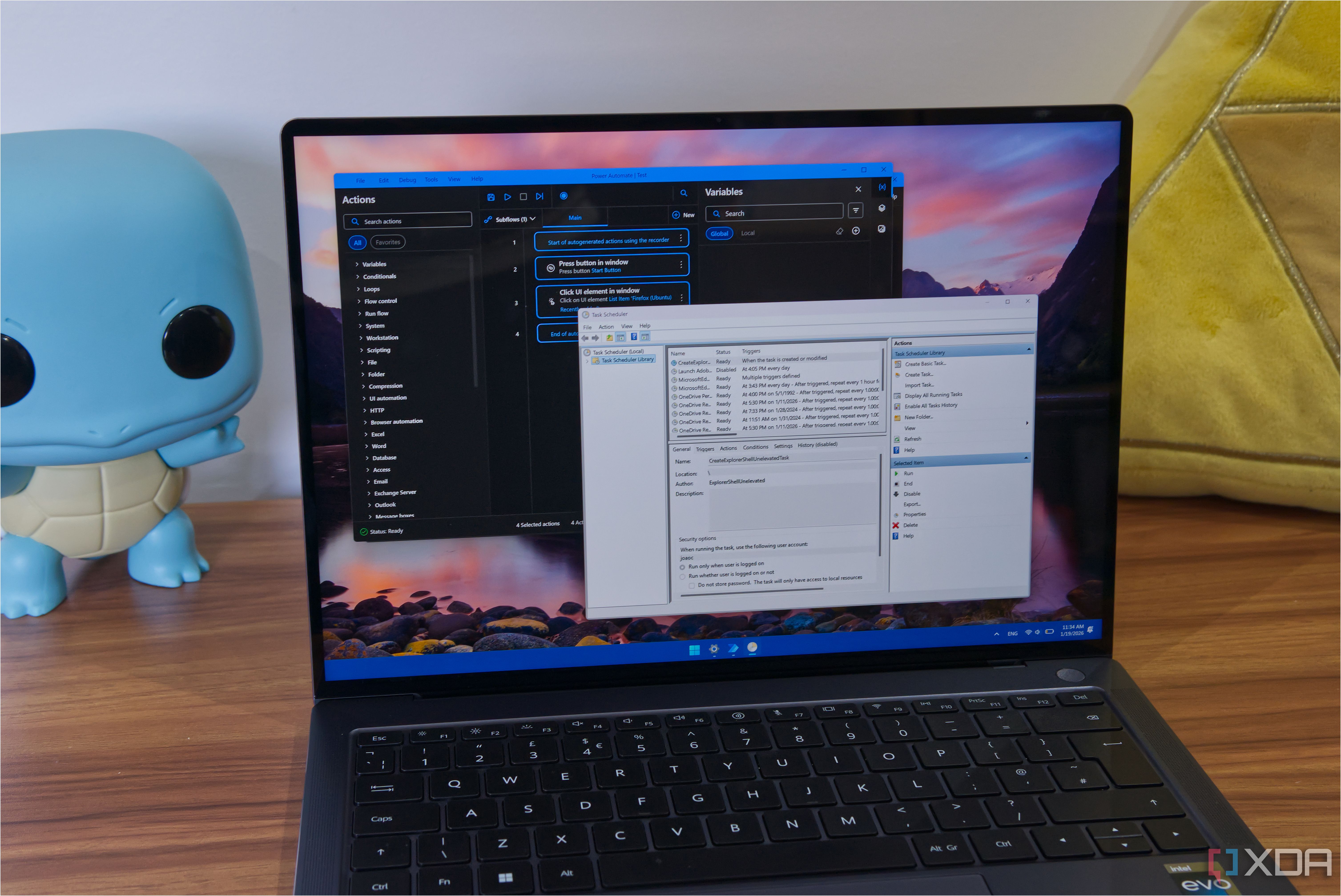 A Windows 11 laptop running Power Automate and Task Scheduler