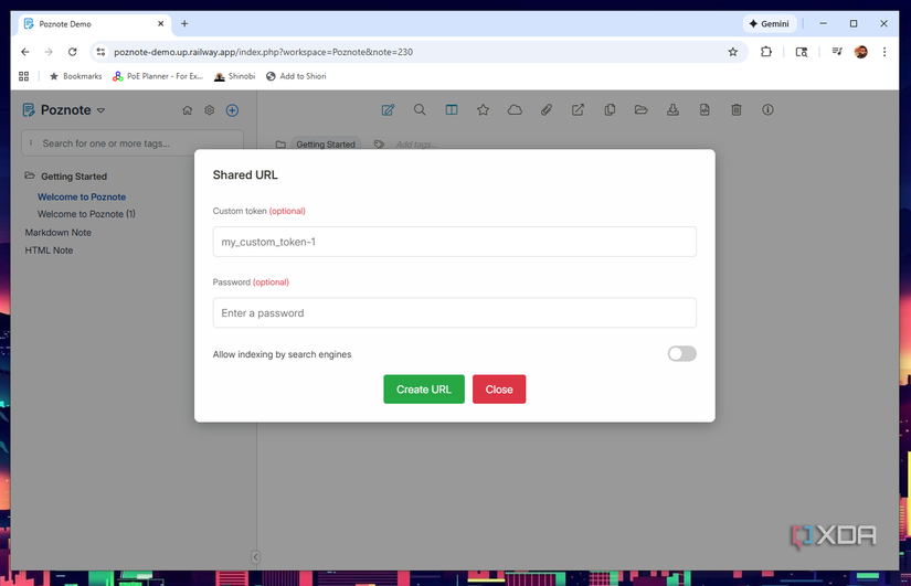 Herramienta para compartir enlaces de Poznote