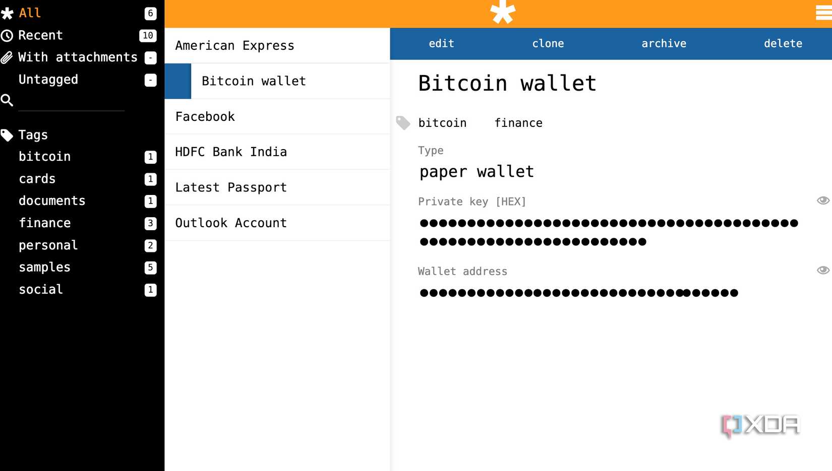 Clipperz password entry
