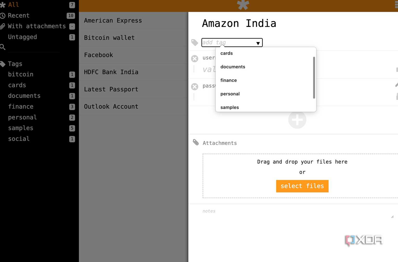 add tags in Clipperz