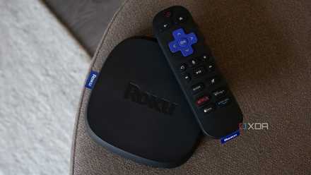 The Roku Ultra sits on an ottoman