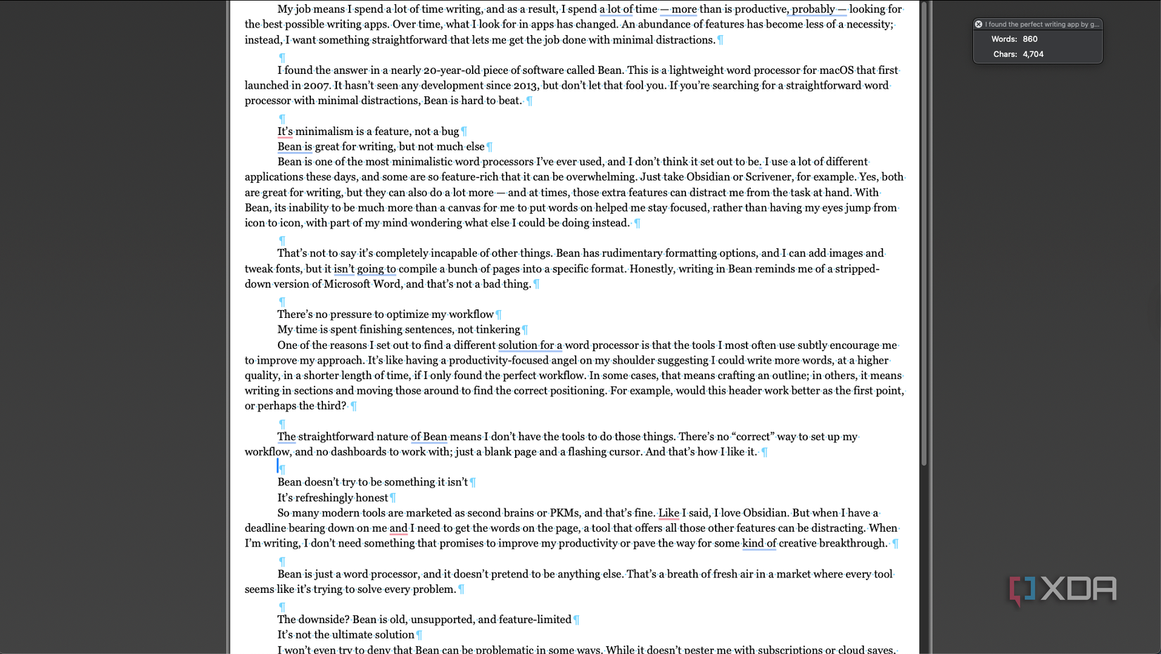 Bean's fullscreen mode is a great tool for minimizing distractions
