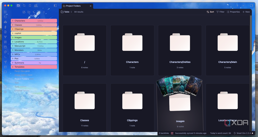 La vista de carpetas del proyecto Lovely Bases