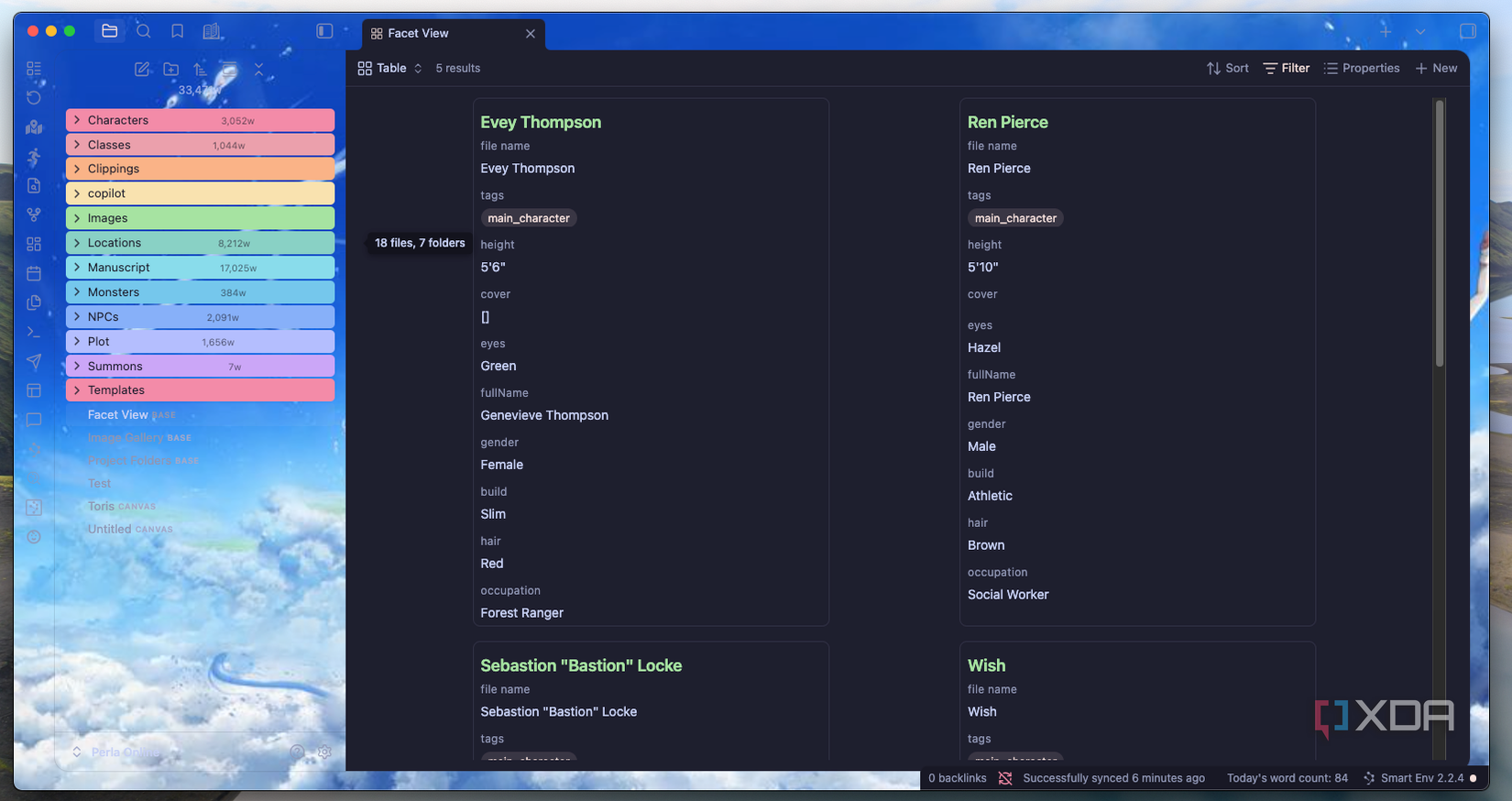 La vista de la tarjeta de facetas Lovely Bases