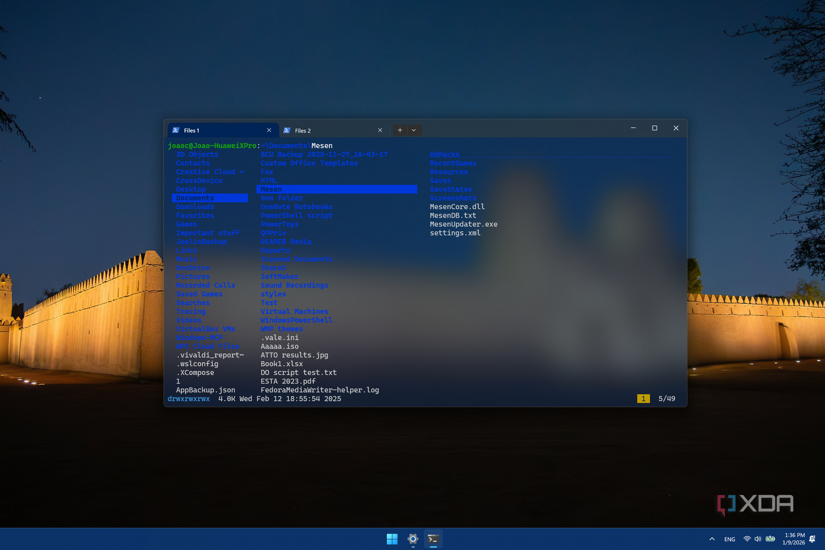 Captura de pantalla de la Terminal de Windows con dos pestañas abiertas que muestran el explorador de archivos Lf