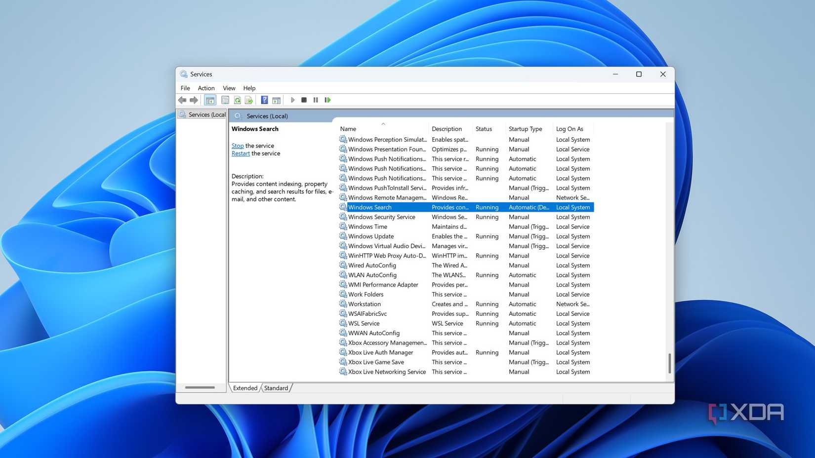 propiedades del servicio de búsqueda de Windows en Windows 11