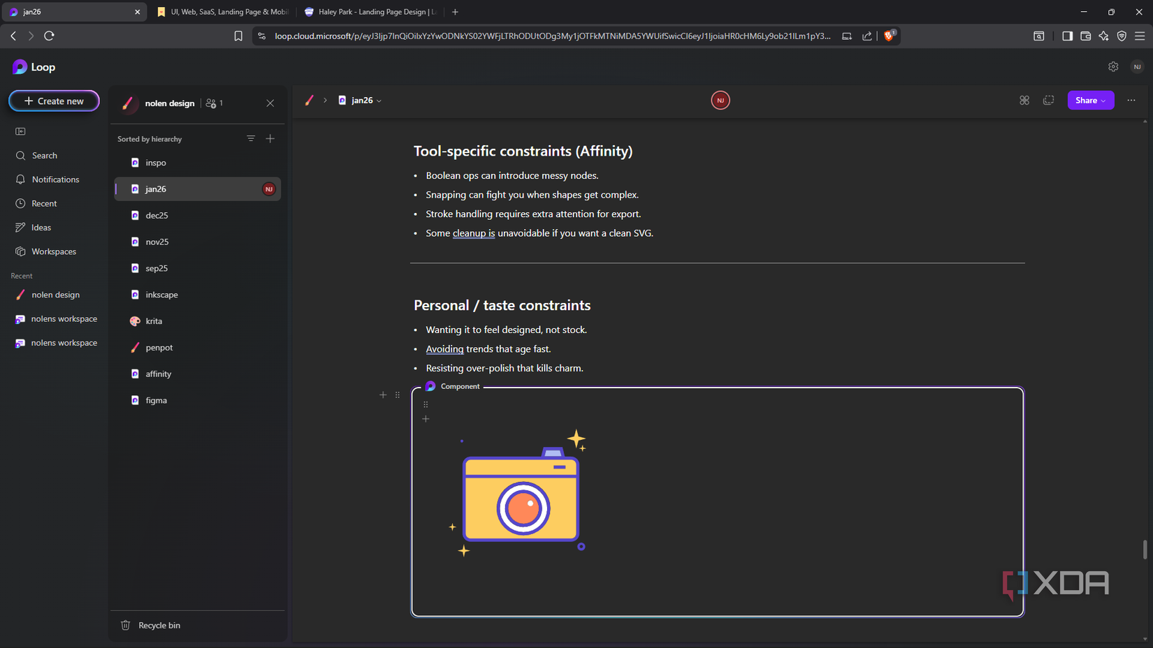I started using Microsoft Loop for graphics work, and I should have ...