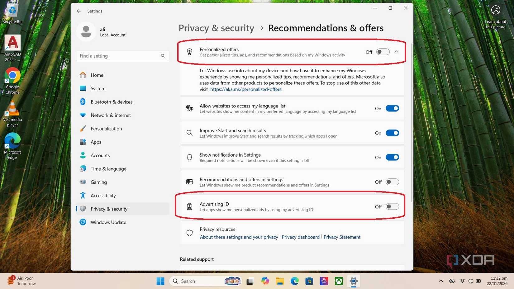 Desactivar anuncios personalizados en Windows 11