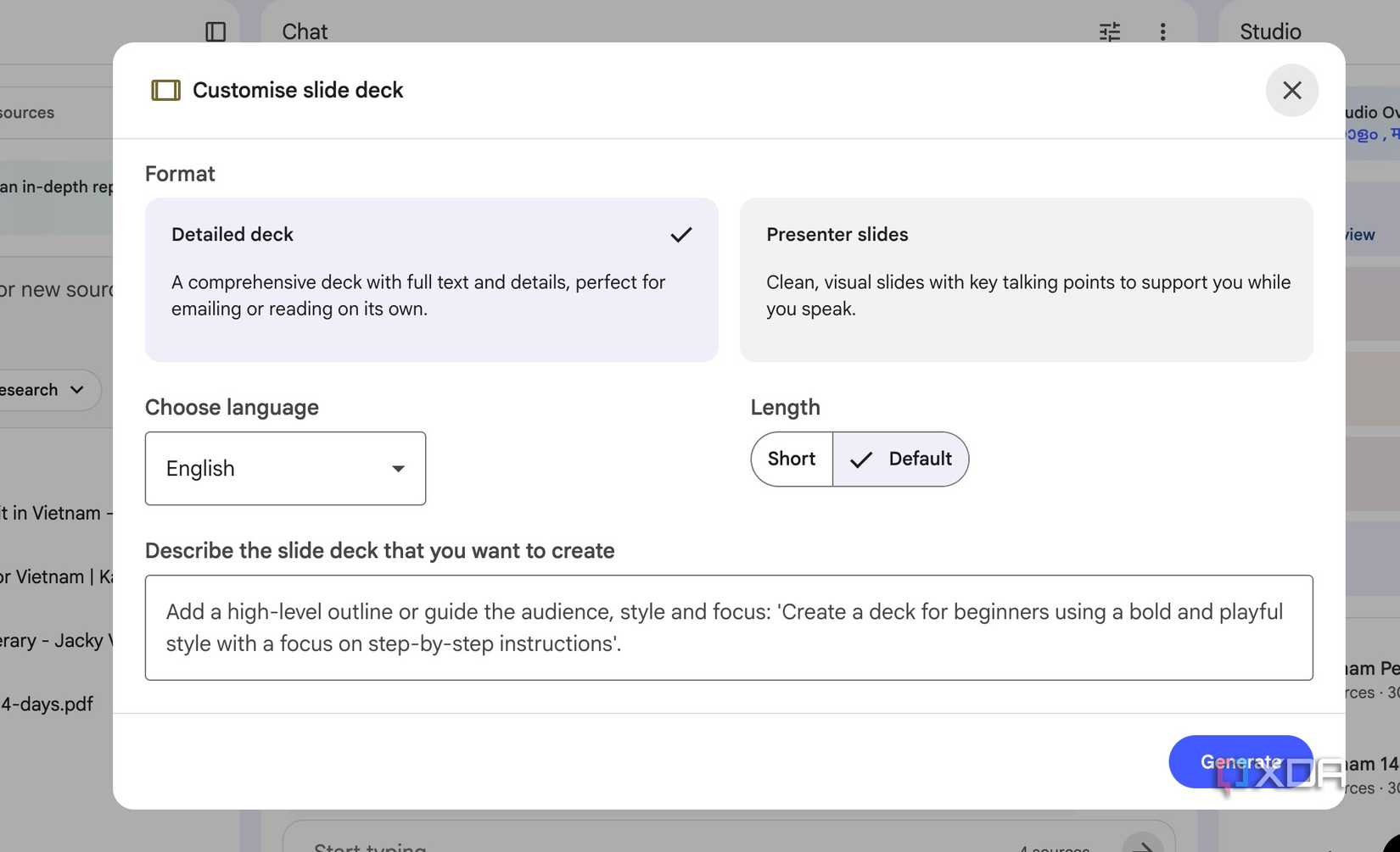 NotebookLM deck customization