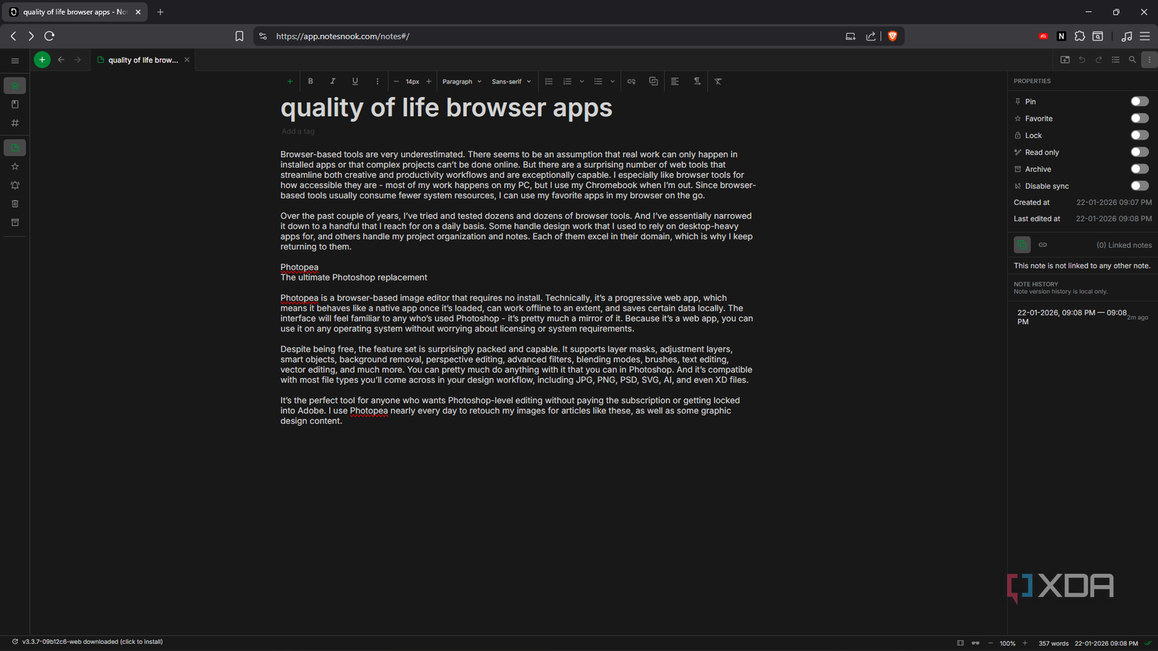 Escribiendo en Notesnook