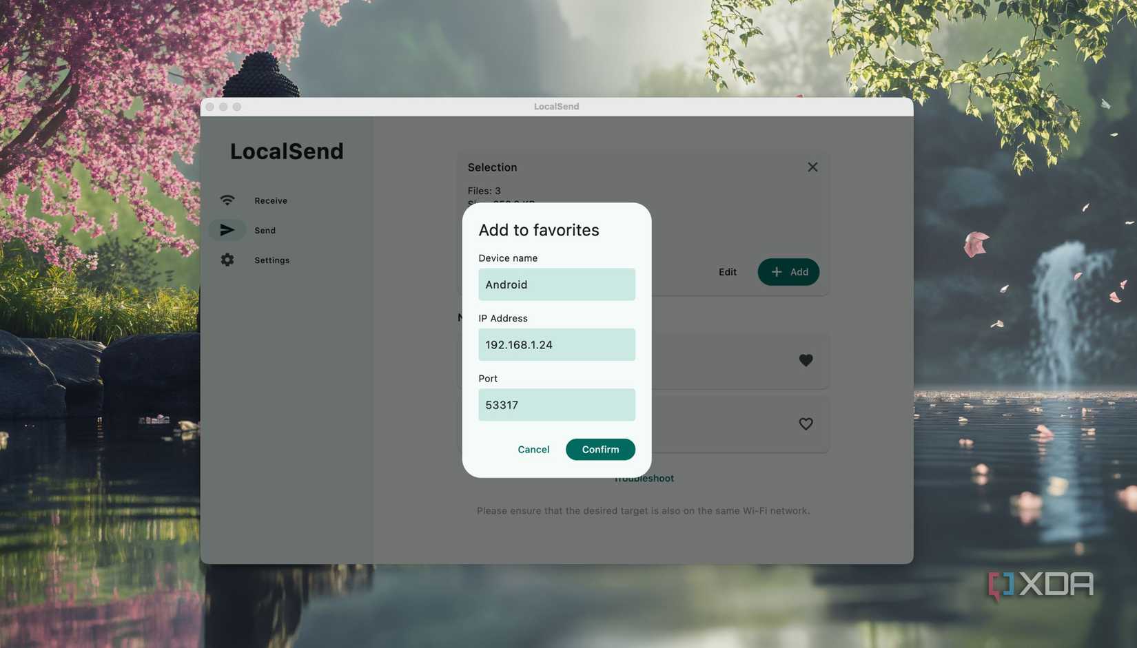 Agregar un nombre de dispositivo y detalles a favoritos en LocalSend