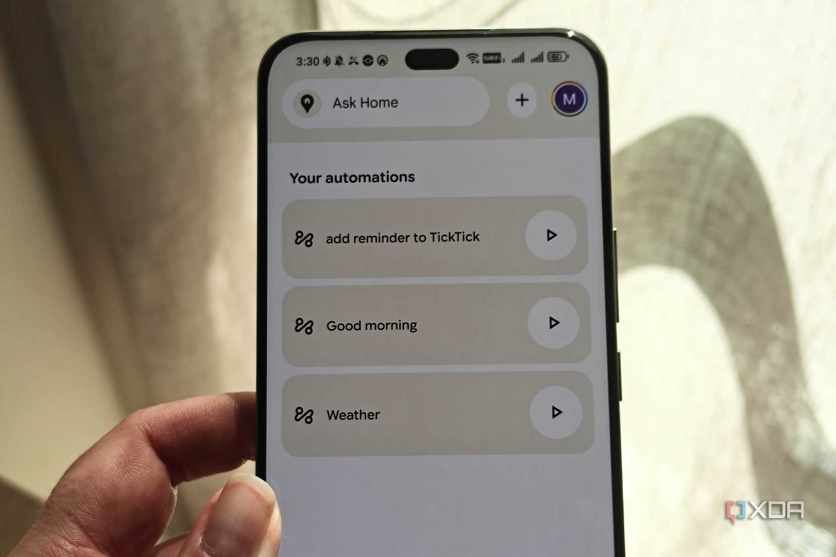 automations in the google home app
