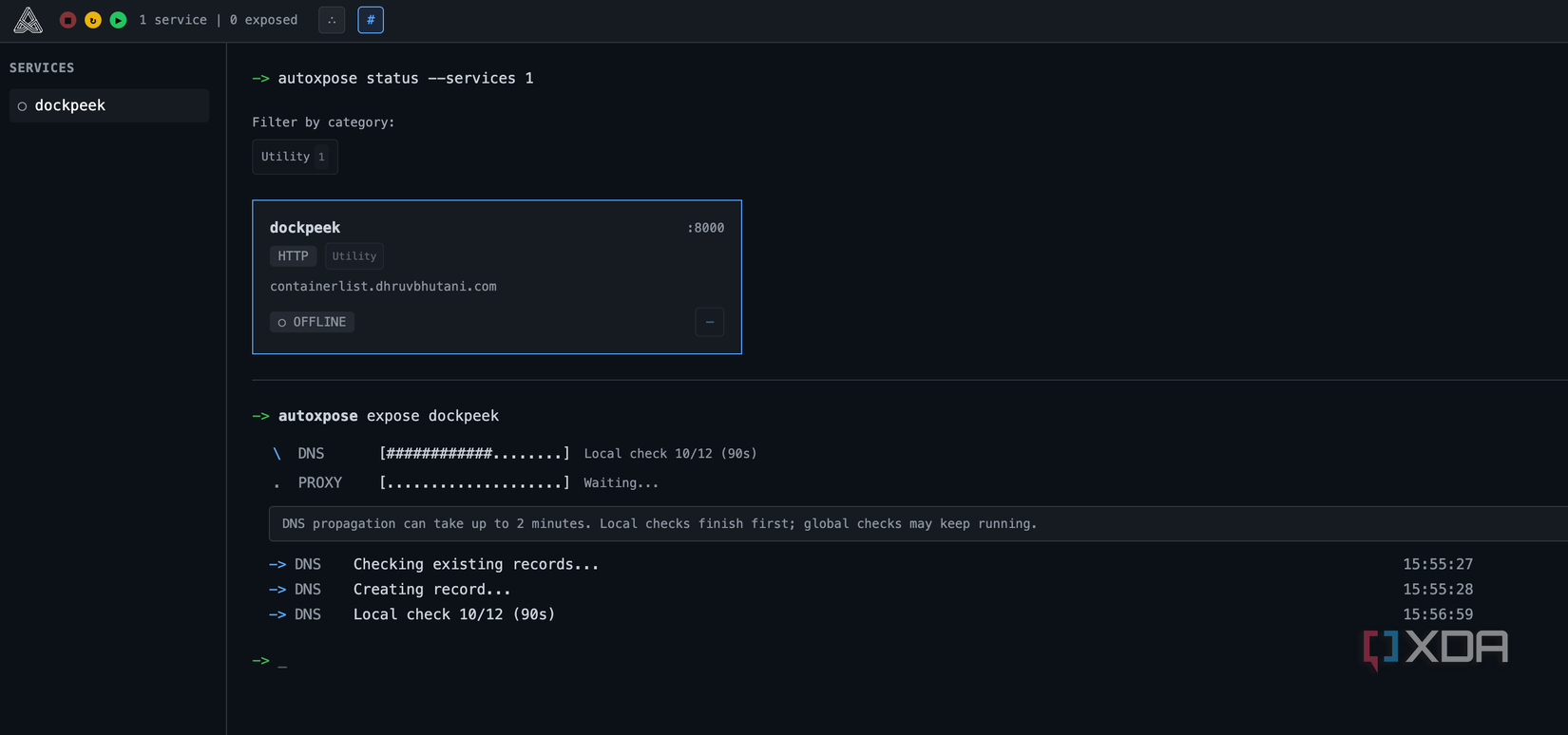 AutoXpose conectándose al contenedor Docker
