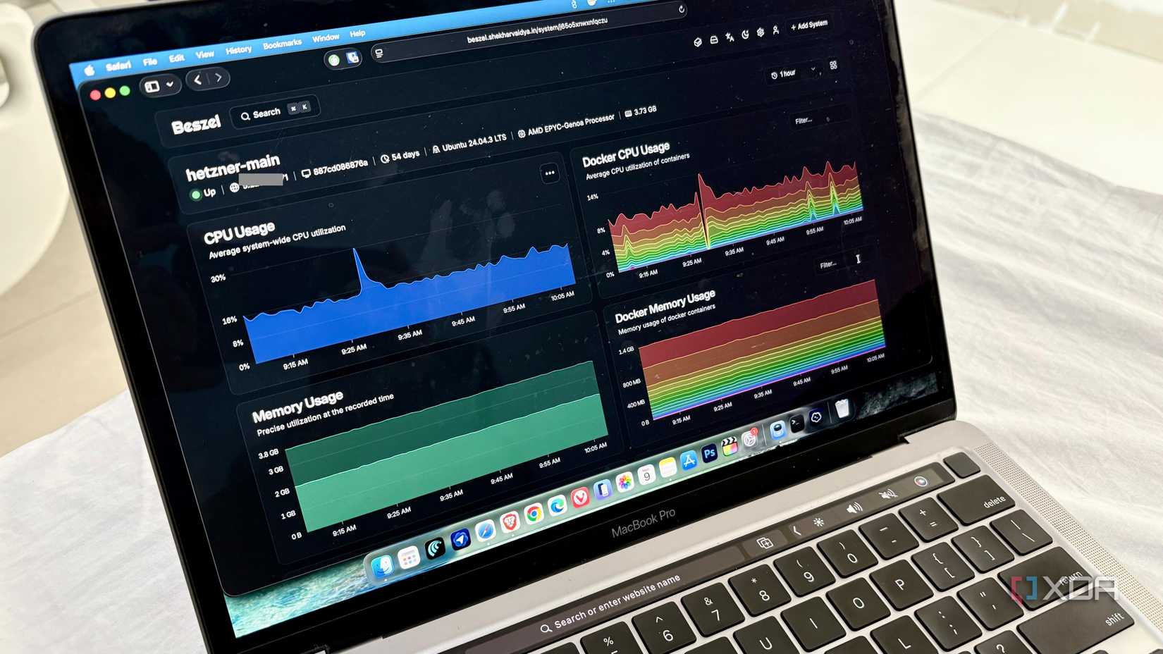 beszel dashboard feature with CPU and memory usage on display
