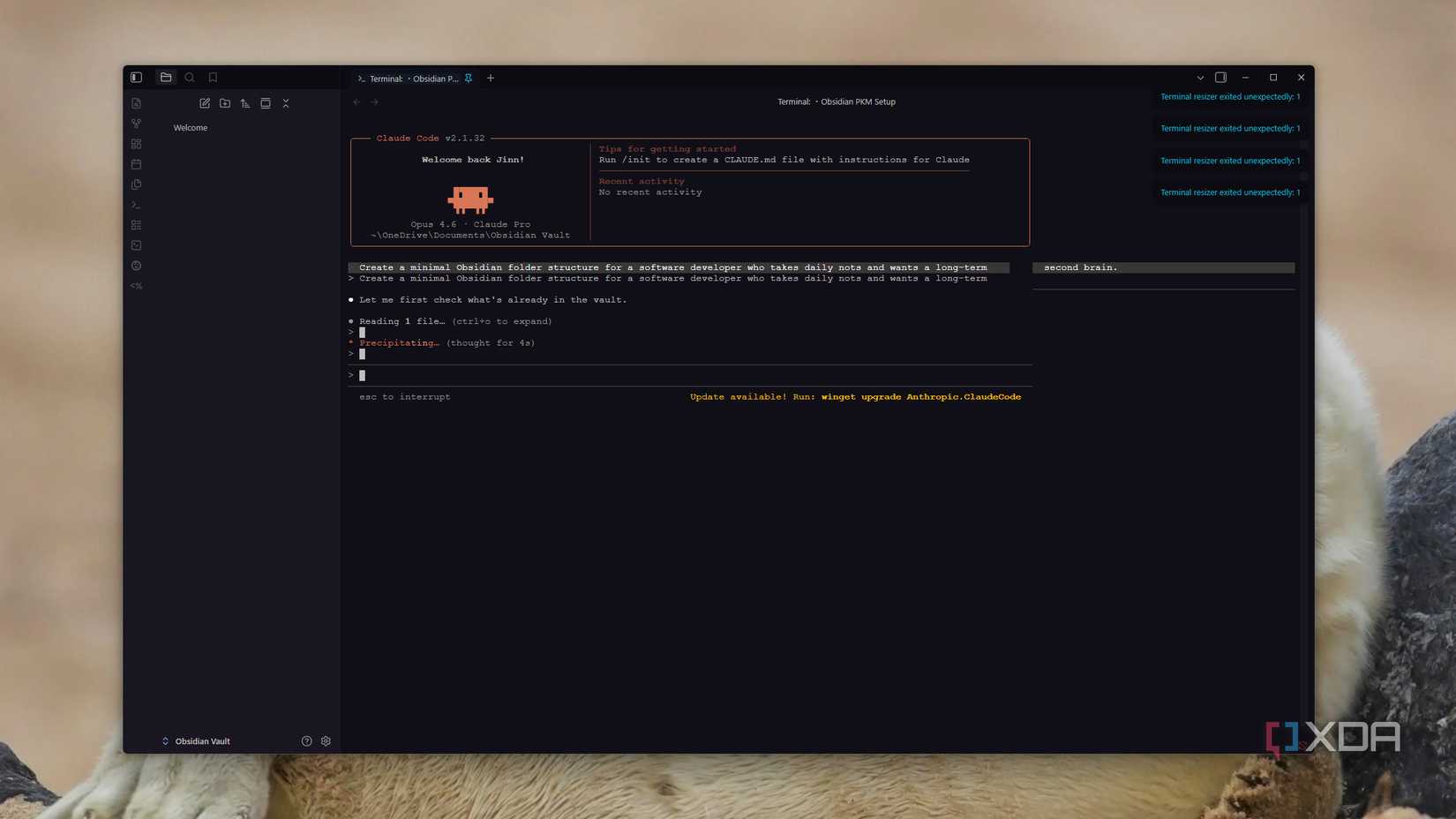 claude code creating folder structure in obsidian vault
