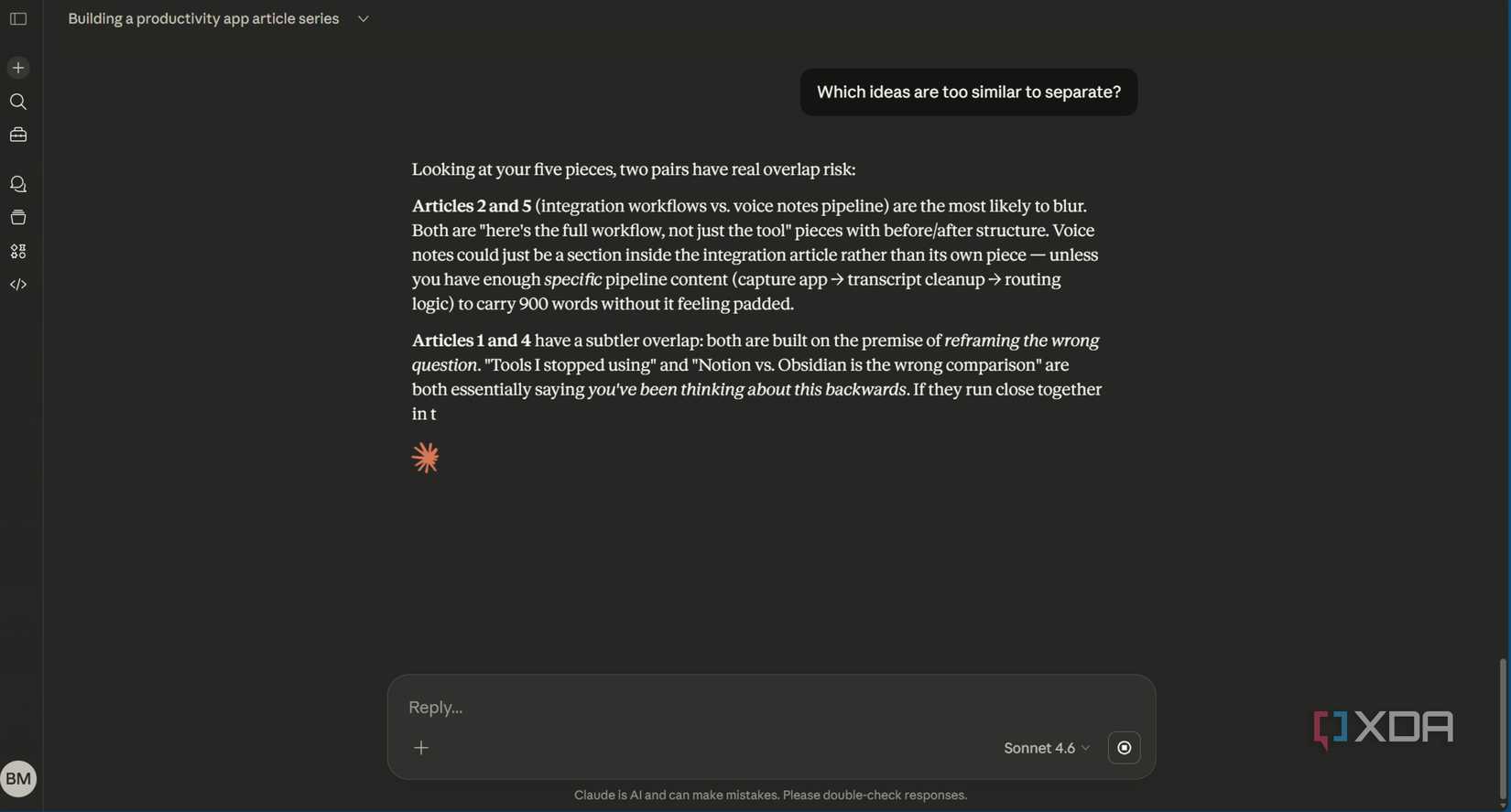 Example of how to use Claude for fragmented PM ideation