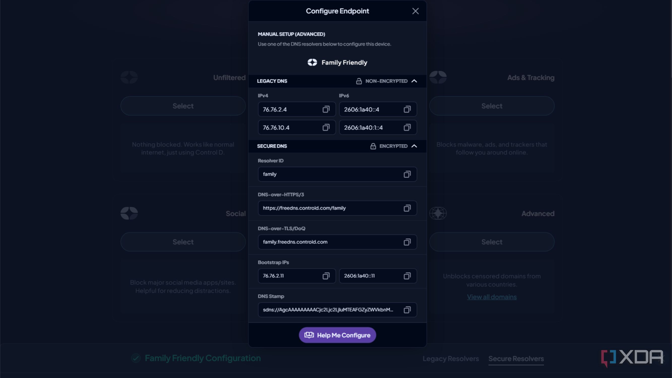 screenshot of control d servers for family-friendly blocking