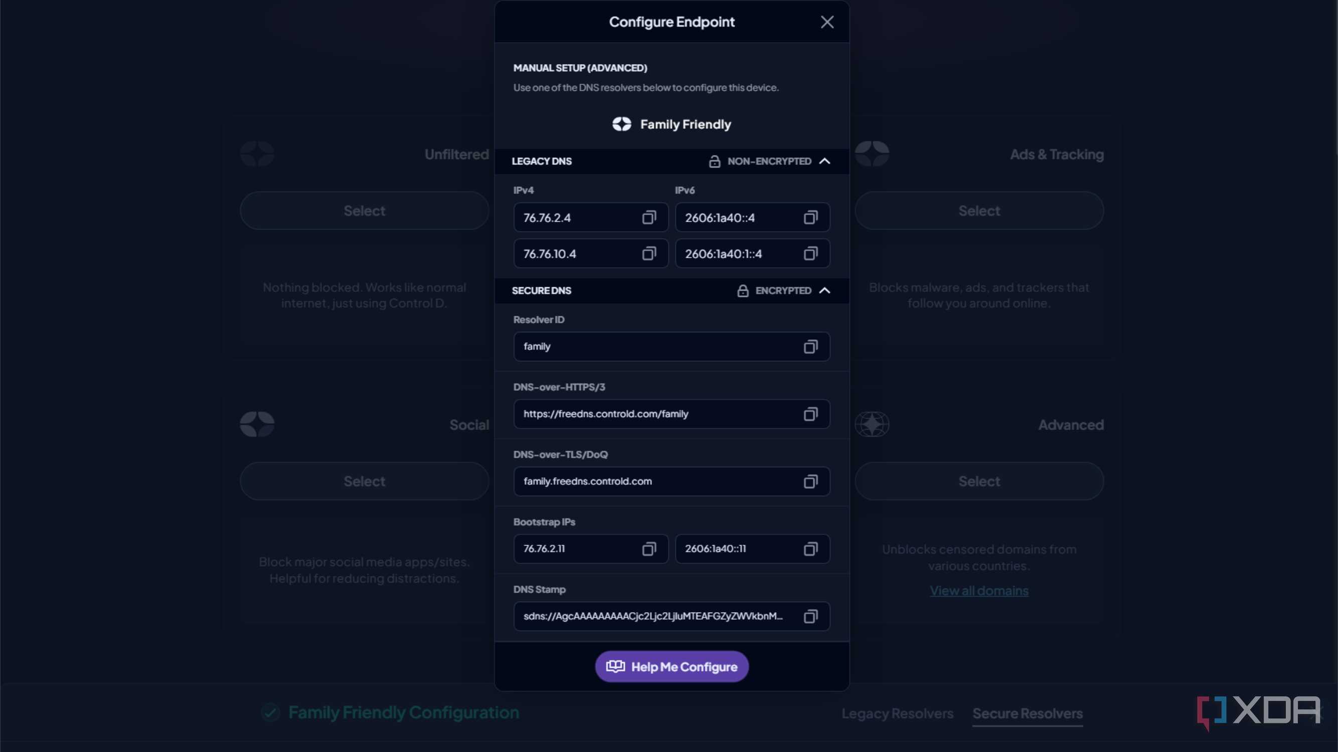 screenshot of control d servers for family-friendly blocking