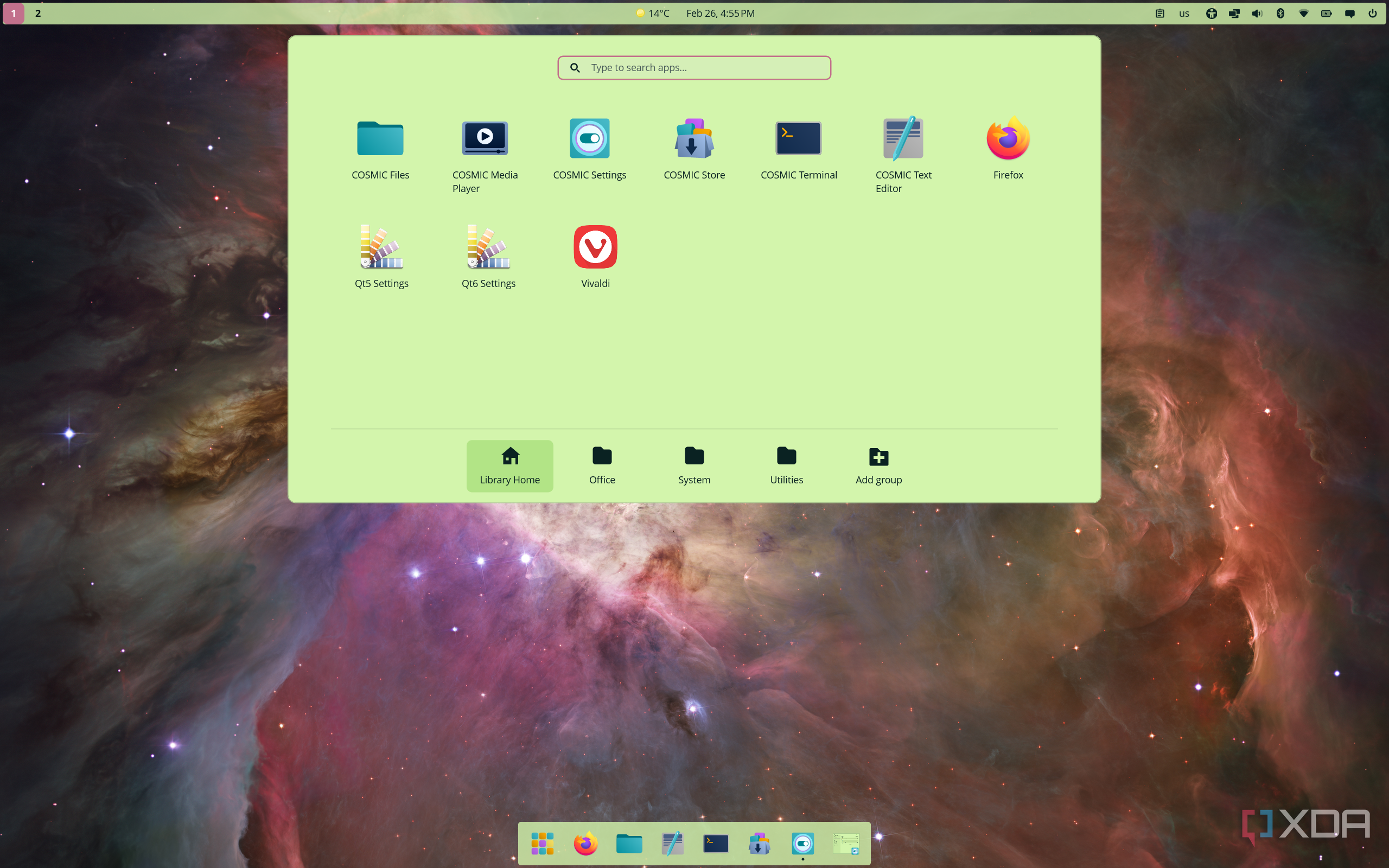 Screenshot of the application launcher in COSMID desktop