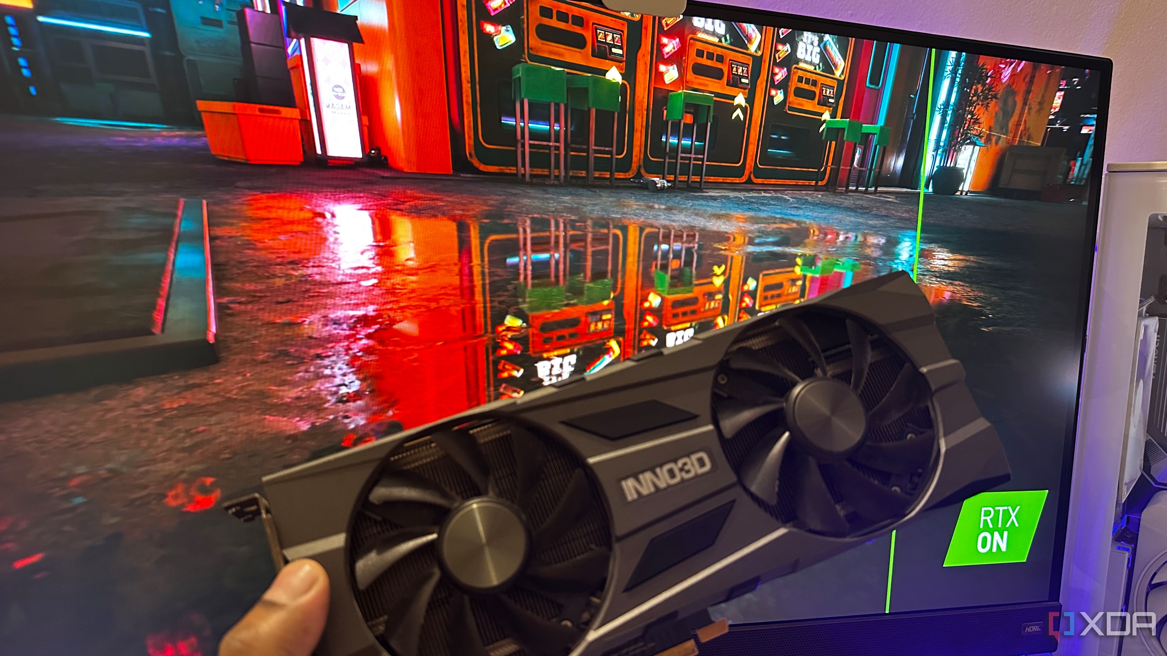 RTX On background with an RTX 2070 Super being held.