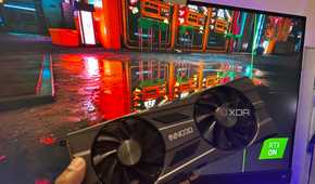 RTX On background with an RTX 2070 Super being held.