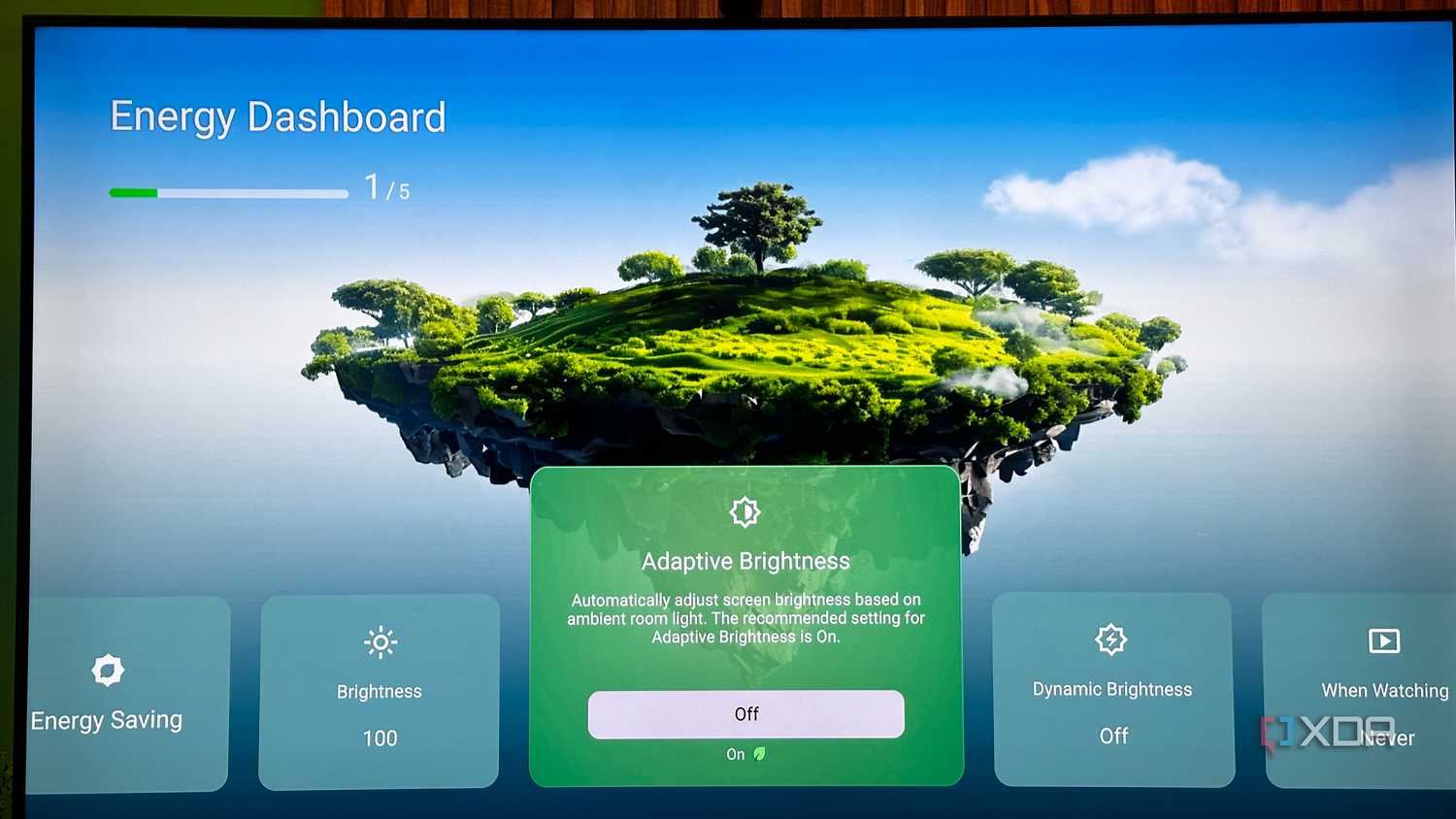 A TCL Smart TV's Power and Energy dashboard.
