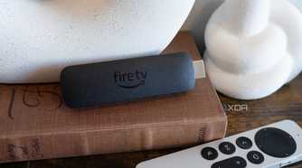 Amazon's Fire TV stick sitting on a book