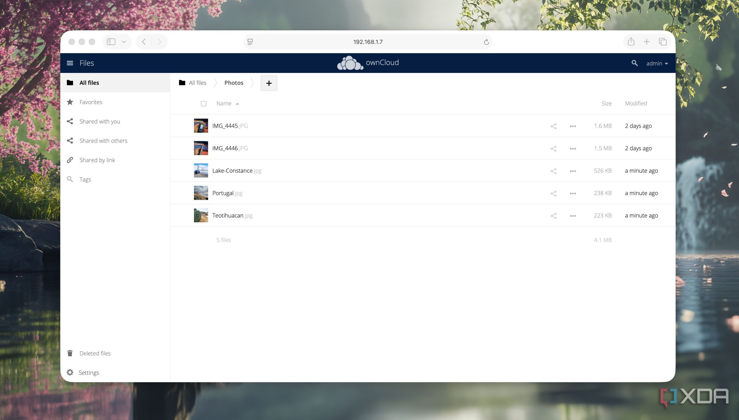 Screenshot of a folder in ownCloud