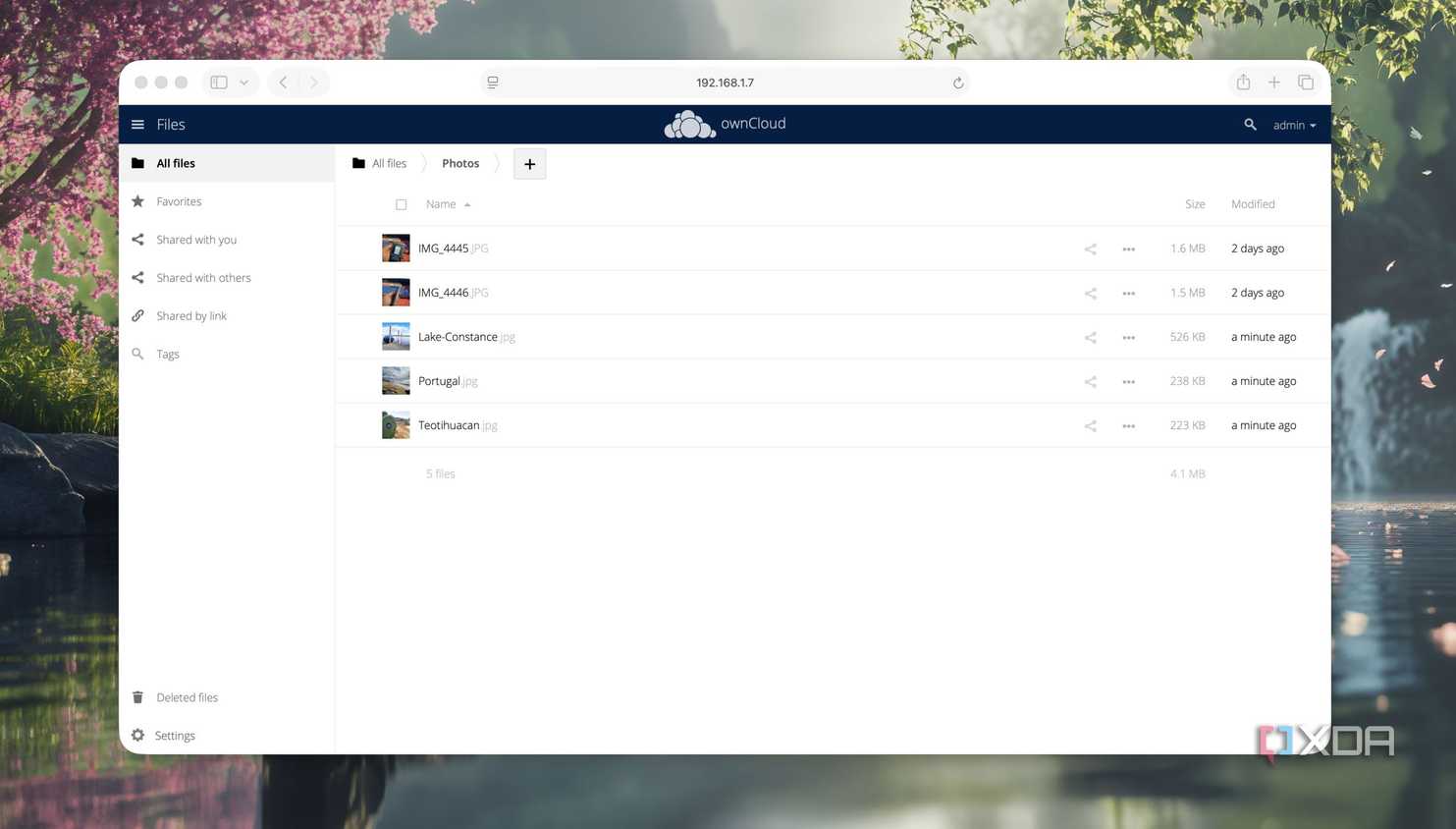 Screenshot of a folder in ownCloud