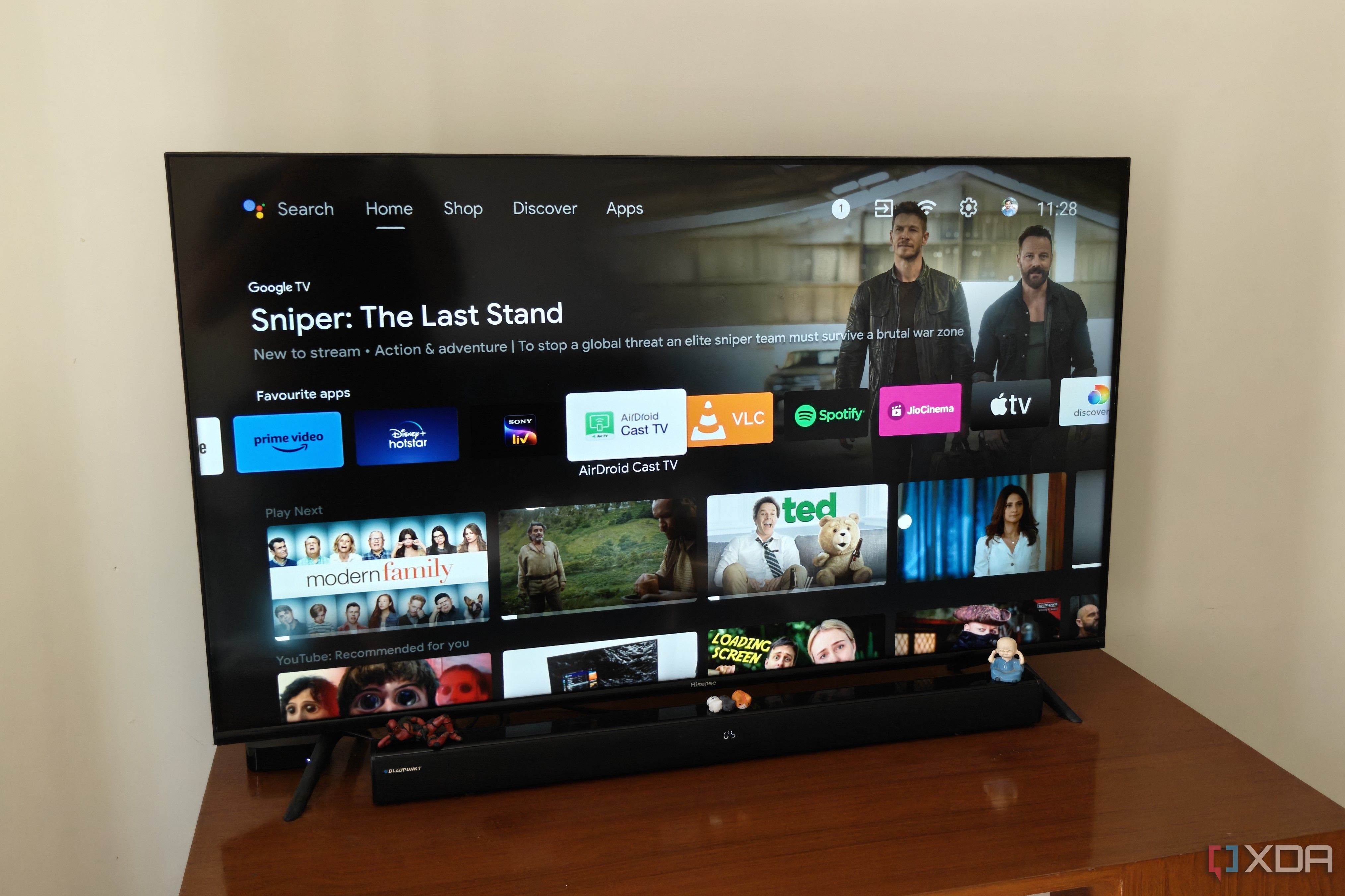 Google TV home screen on a 4K TV