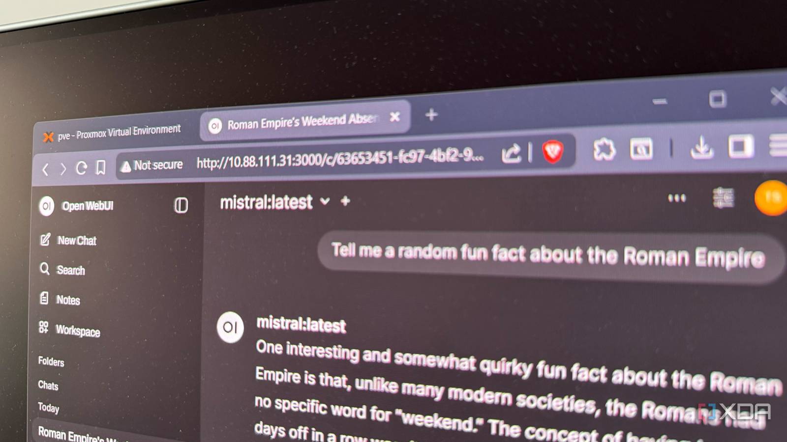 A photo of a browser showing a locally hosted AI LLM
