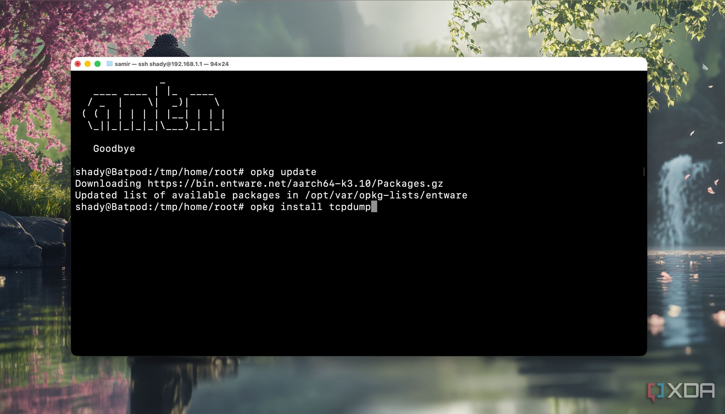 Screenshot of Terminal while installing tcpdump on ASUS router