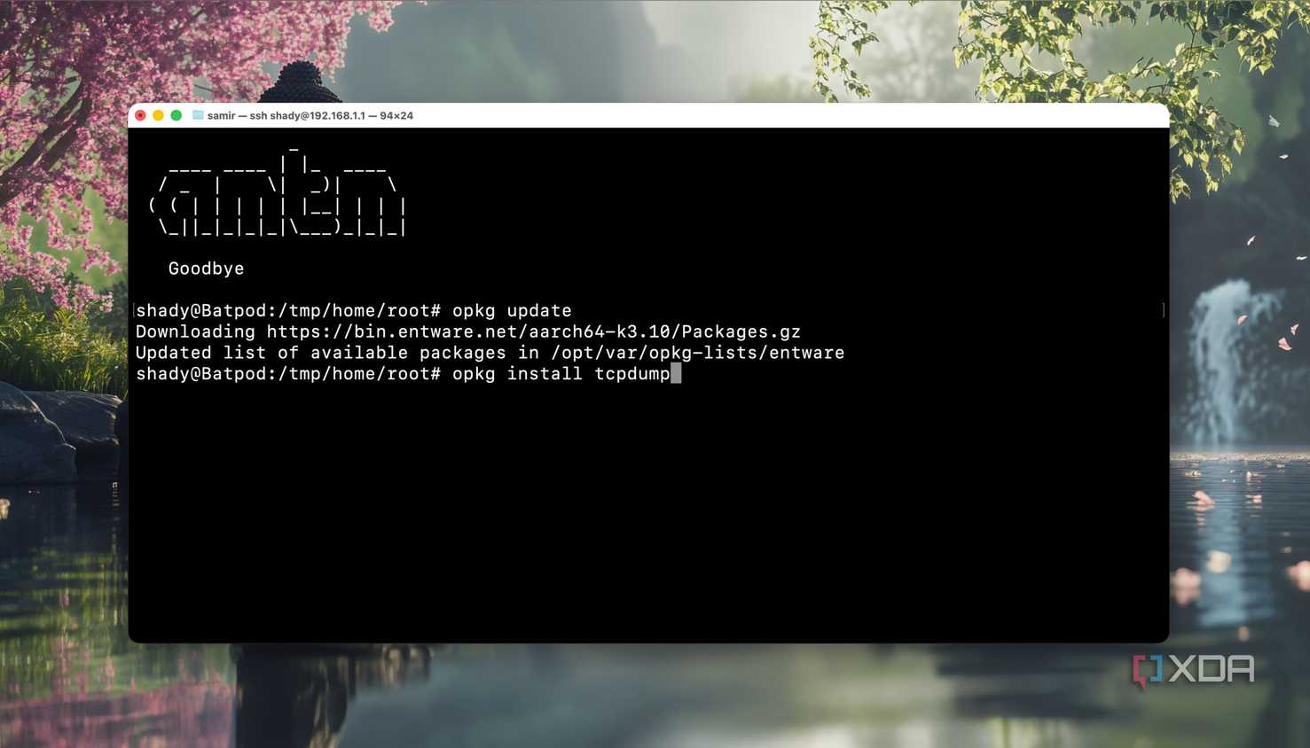 Screenshot of Terminal while installing tcpdump on ASUS router