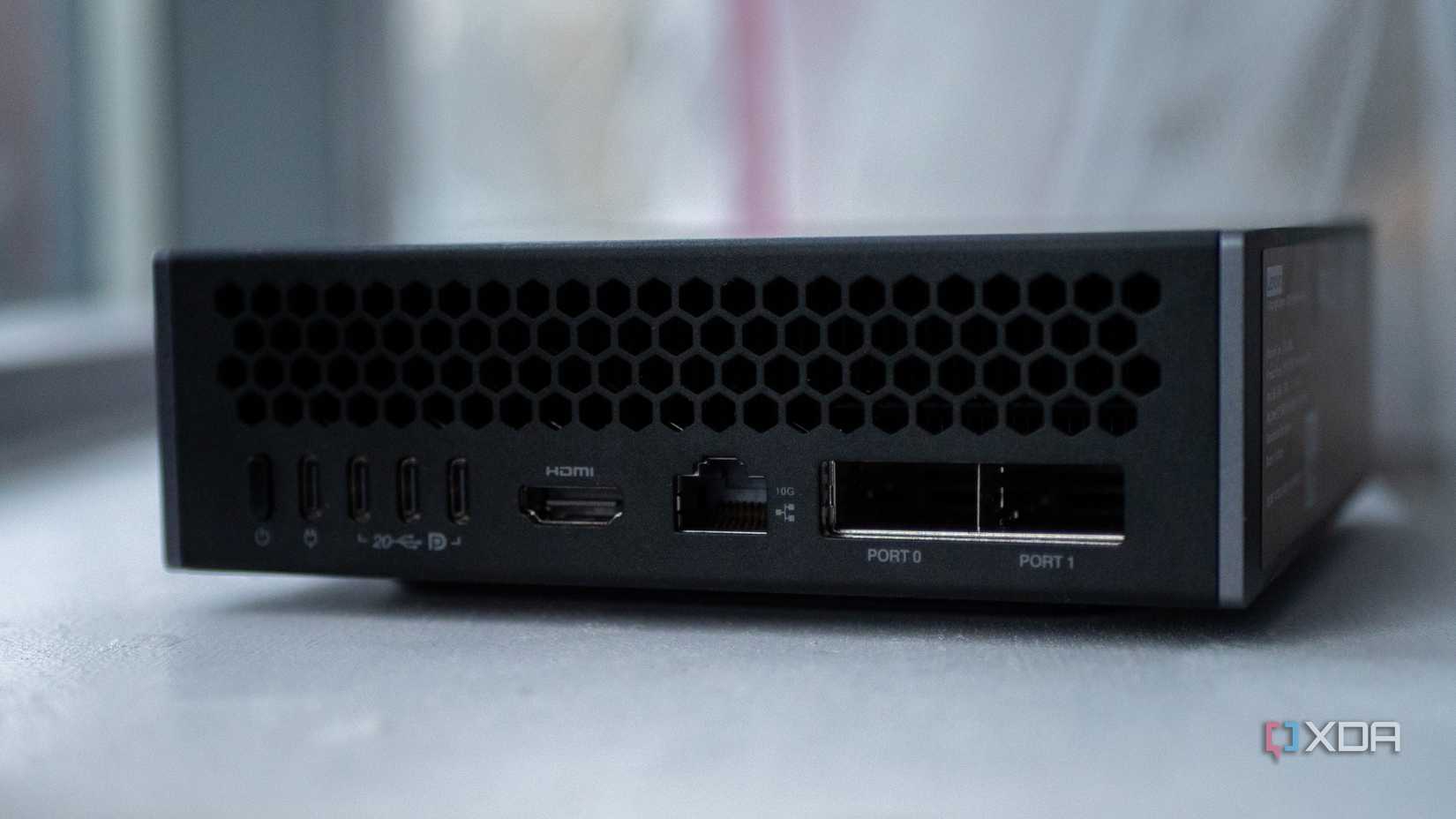 Lenovo Thinkstation PGX ports, showing USB-C, HDMI, Ethernet, and QSFP ports