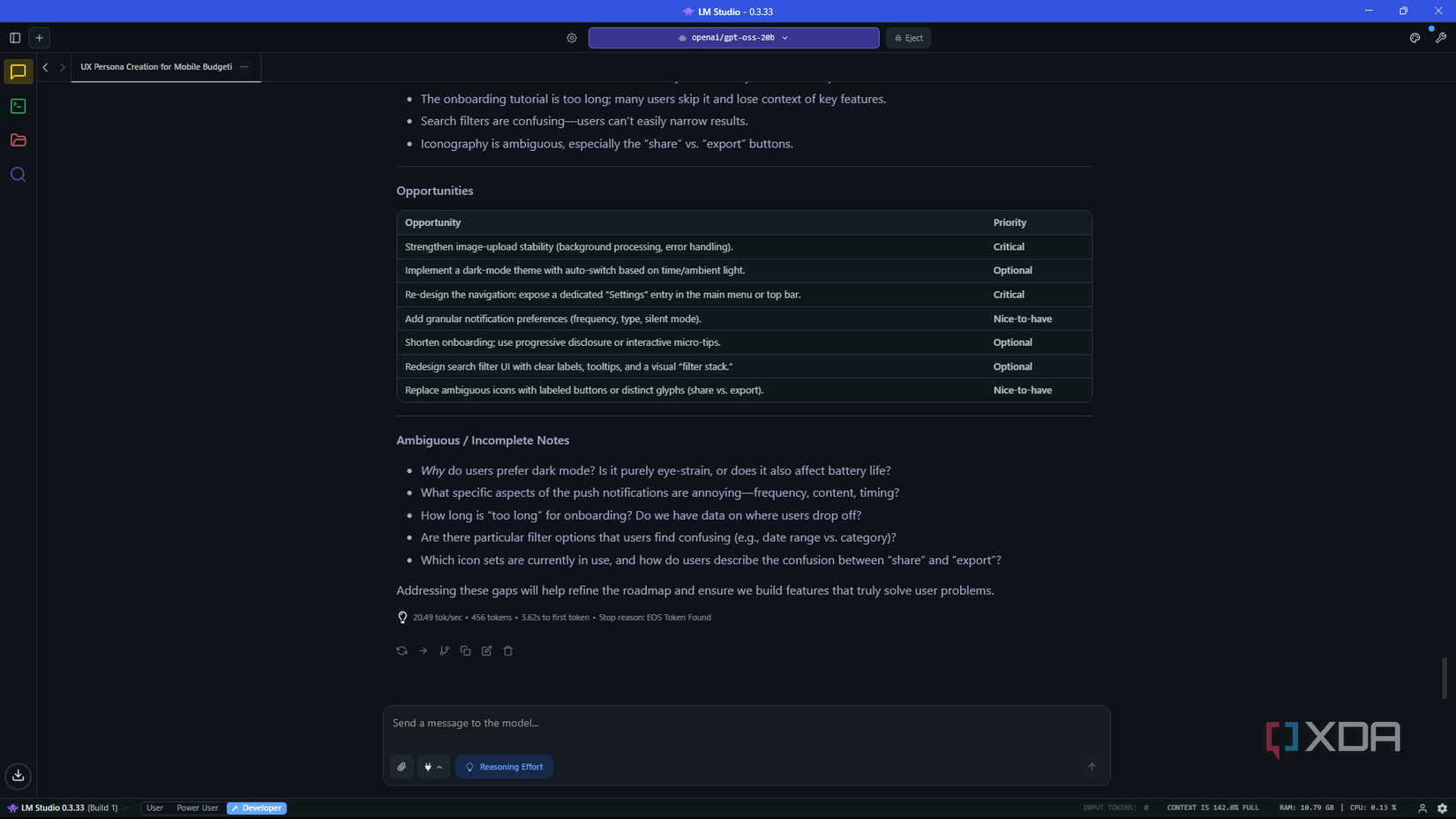 Local model in LM Studio response