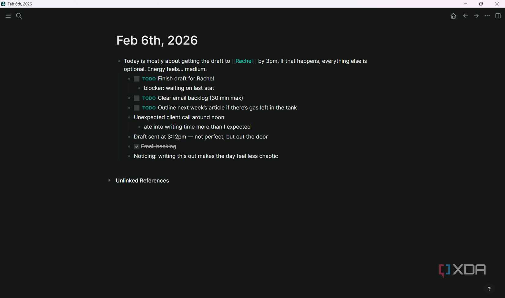 Captura de pantalla de Logseq en acción
