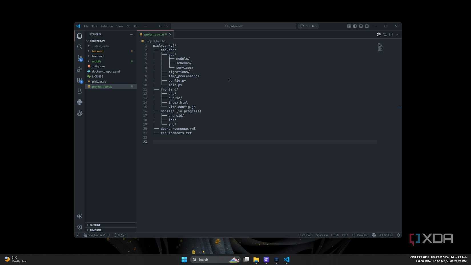 VS Code showing long project structure