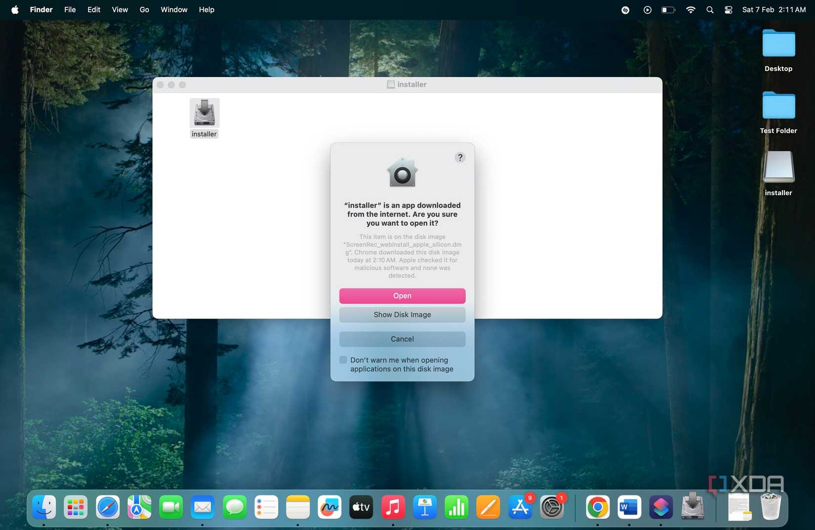 MacOS Security prompt on downloading an online application.
